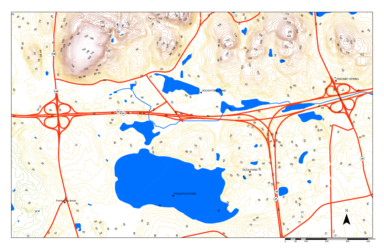Diagram kontur hipsometrik: garis-garis tertutup rapat memusat ke satu puncak.